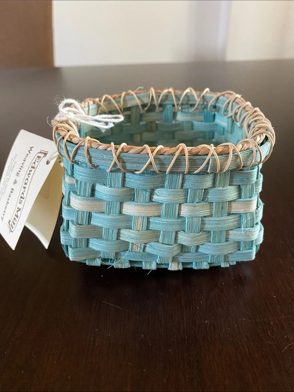Turquoise Handwoven Square Accent Miniature Basket